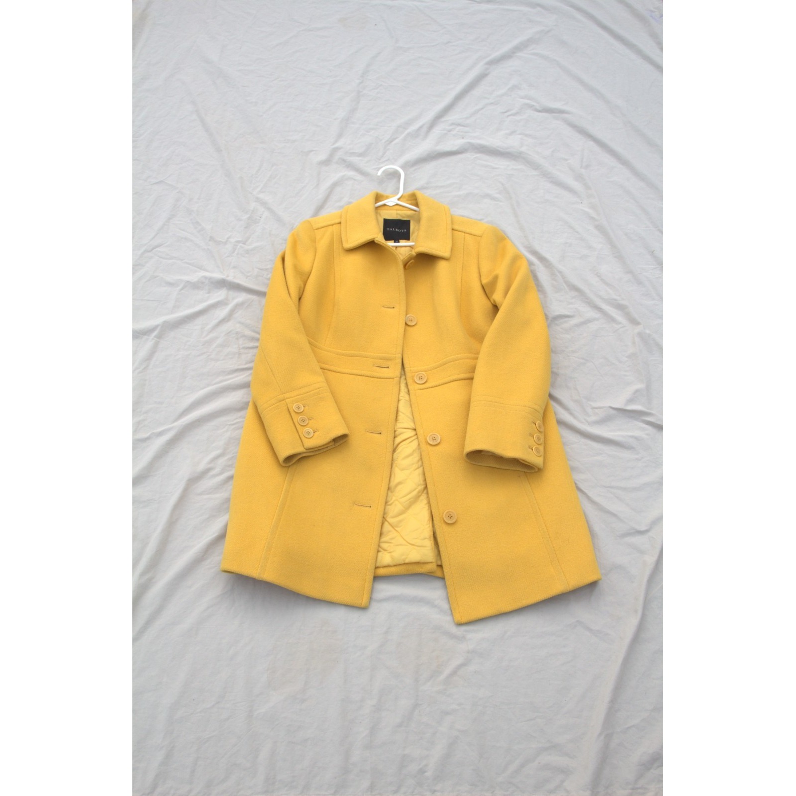 Talbots Women's Yellow Wool Blend Coat Size 14 Quilted Lined Classic Button